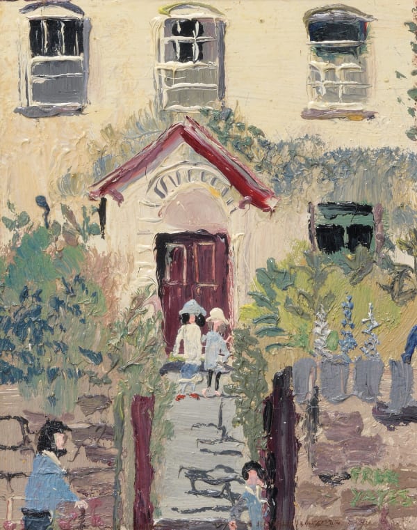 Fred Yates - Figures Outside a Cornish Cottage