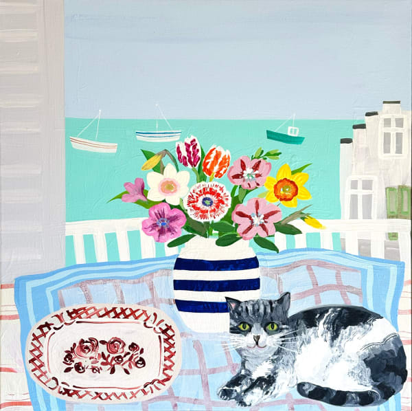 Emma Williams Cat on a Table, Aldeburgh Acrylic on canvas 21 x 20 "