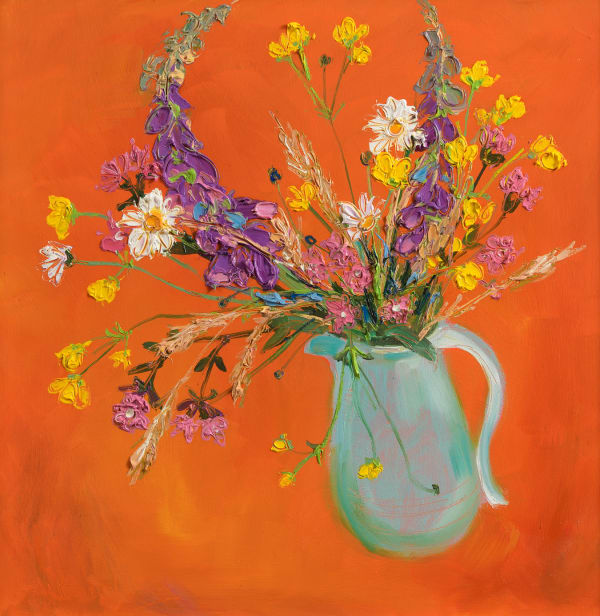 Judith Bridgland Foxgloves and Buttercups Oil on panel 20 x 20 "