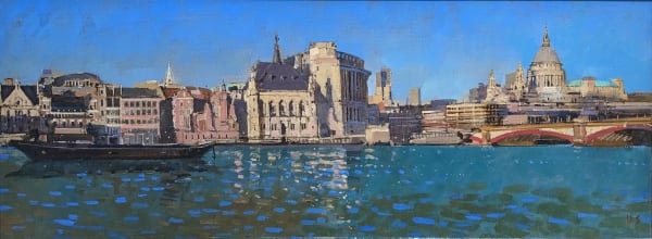 David Sawyer RBA St Paul's and Blackfriars Bridge Oil on canvas 12 x 31 "