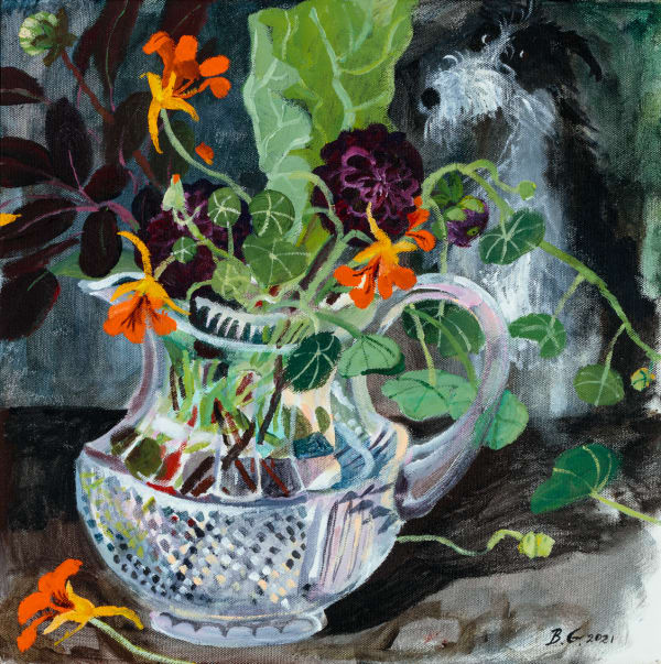 Brita Granström Hilda and Nasturiums, 2021 Acrylic on canvas 16 x 16 "