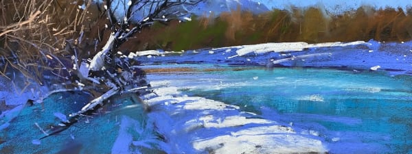 Tony Allain PS RSMA Frozen River Earn pastel 10 x 25.5 "
