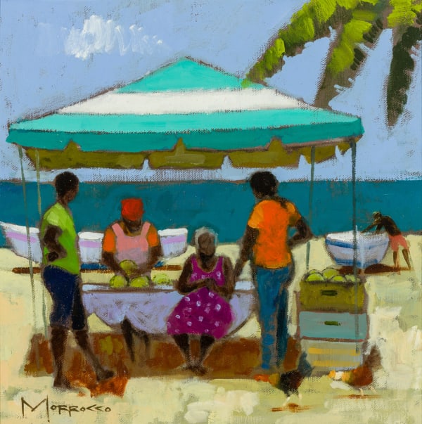 Jack Morrocco Beach Stall, Charlotteville, Tobago Oil on canvas 10 x 10 "