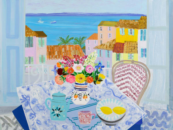 Emma Williams Market Flowers in Quimper Pot, Saint Tropez Acrylic on canvas 36 x 48.5 "