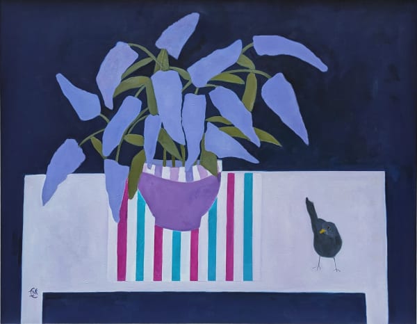 Irene McCann Buddleia and Blackbird Oil on linen 34 x 42 "