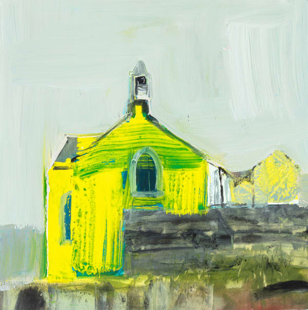 Mhairi McGregor RSW Strathaven Parish Church, Islay Gouache 14 x 14 "