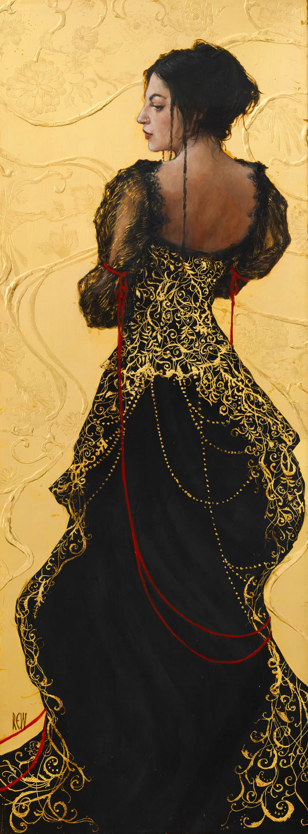 Stephanie Rew Phaedra II Oil, Egg Tempera and 24ct gold leaf 24 x 9 "