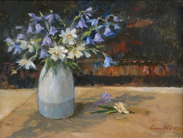 Jane Corsellis NEAC RWS RCA Bluebells and Blossom Oil on canvas 9 x 12 "