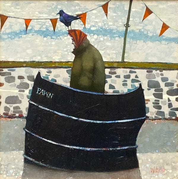 Gordon Wilson The Rook, The Queen and The Pawn 11.5 x 11.5 " Oil on board