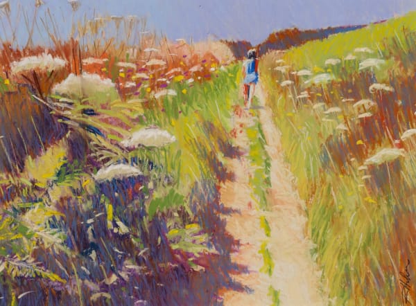 Roger Holmes PGE APSA Walking to Porthcurno from Penberth Cove Pastel on paper 9 x 12 "