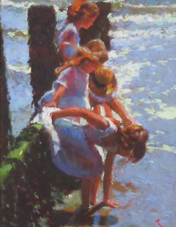 Mark Rowbotham PS Children on the Beach Pastel 18 x 14 "