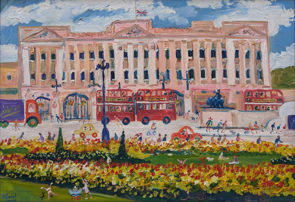 Simeon Stafford Buckingham Palace Oil on board 24 x 36 "