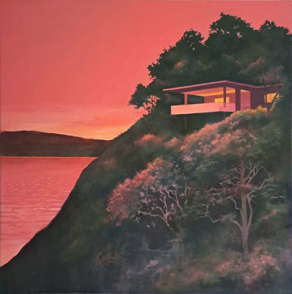 Teresa Lawler RI The House Above the Ocean Shore Oil on canvas 19 x 19 "
