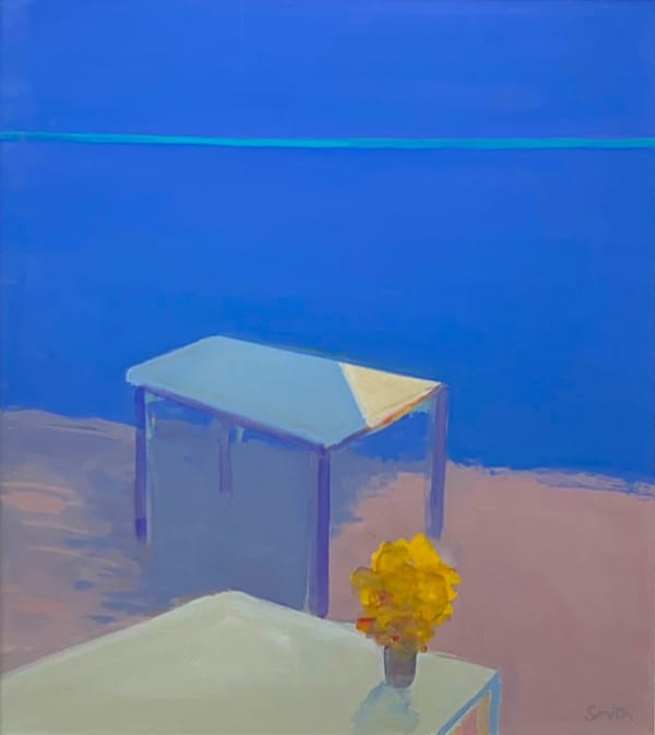 Ronald Smith RGI PAI RSW Seaside Cafe, Corfu Gouache on board 24 x 21 "