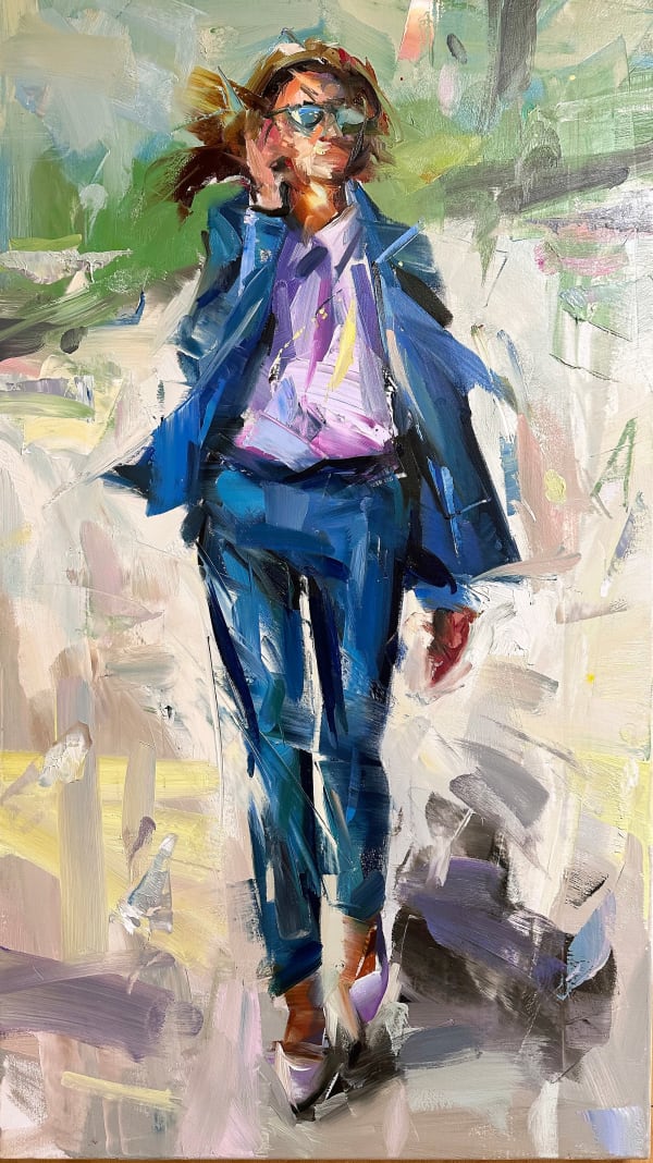 Paul Wright Deals Before Breakfast Oil on linen 32 x 18 "