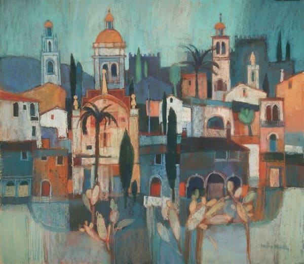 Moira Huntly RWA PPPS RI RSMA PGFRBA Orange Domes Pastel on board 21.5 x 24.5 "