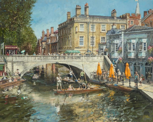 Nick Grove RSMA Summertime on Silver Street Bridge, Cambridge Oil on board 24 x 30 "