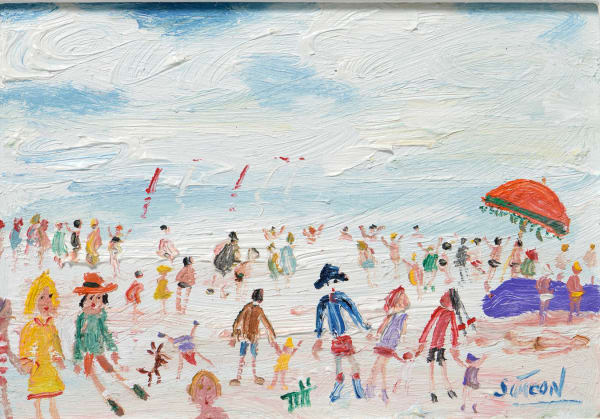 Simeon Stafford Beach Frolics Oil on panel 6.5 x 9.5 "