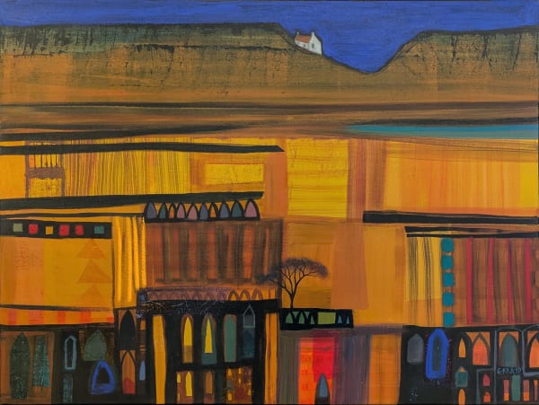 Erraid Gaskell On the Edge of Night Acrylic and tissue paper on canvas 24 x 31 "