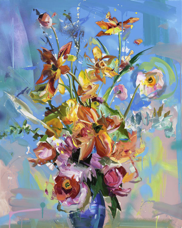 Paul Wright Flowers from a 50 Year Old Artist Oil on linen 39.5 x 31.5"