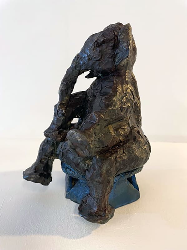 Jim Unsworth Seated Elephant on a Blue Podium, unique Bronze 8 x 5 x 6 "