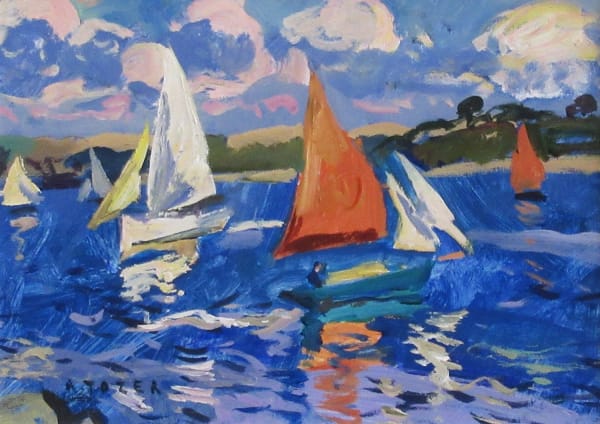 Andrew Tozer Cornish Crabbers Acrylic on board 10 x 14 "