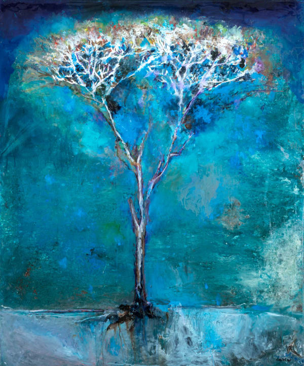 Gail Catlin White Tree Oil on board with resin 50 x 42 "
