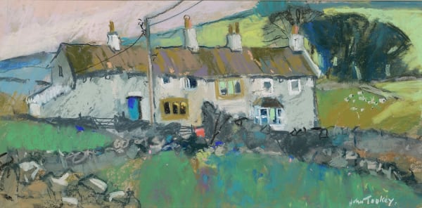 John Tookey PS Cottages West Witton. Yorkshire Pastel 9.5 x 20 "