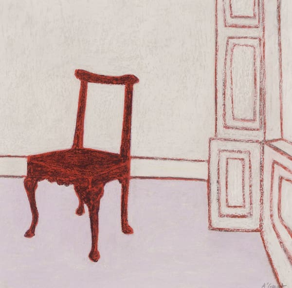 Angela A'Court PS Red Chair Soft pastel on paper 16.5 x 16.5 "