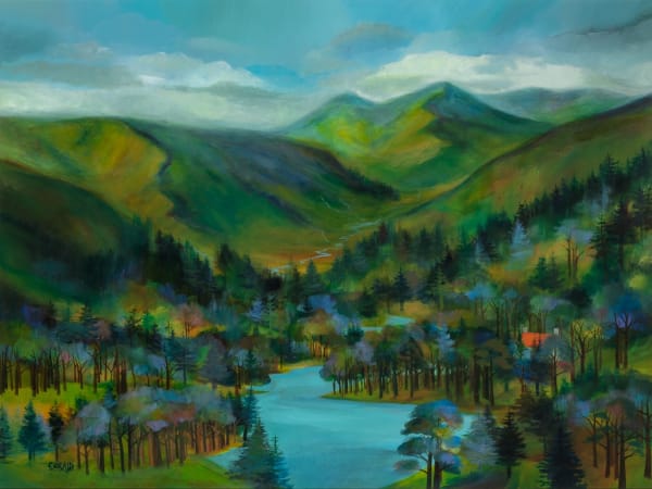 Erraid Gaskell The Red Roof Hut, Cumbria Acrylic, oil and oil pastel 29.5 x 39.5 "