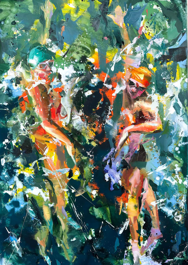 Paul Wright The Race is On Oil on linen 33 x 24 "