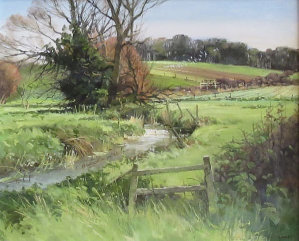 John Lines RBSA RSMA KAS November Stream Oil on canvas 18 x 22 "