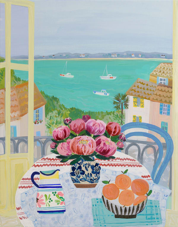 Emma Williams Peonies and Oranges, Juan le Pins Acrylic on canvas 30 x 24 "