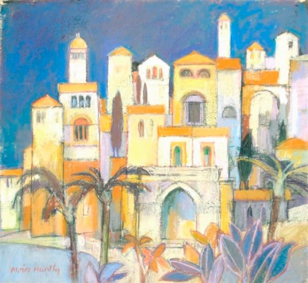 Moira Huntly RWA PPPS RI RSMA PGFRBA Mediterranean Village Pastel on board 10 x 11 "