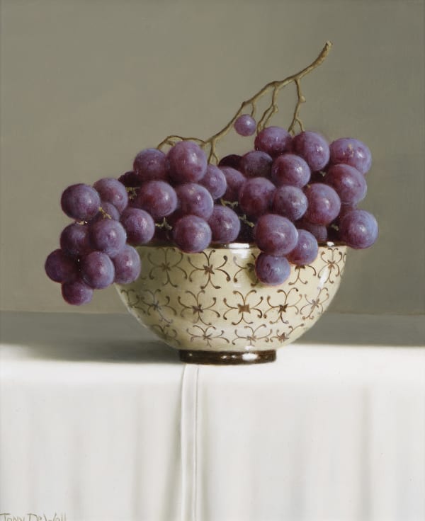 Tony de Wolf Black Grapes in a Bowl Oil on board 12 x 10 "