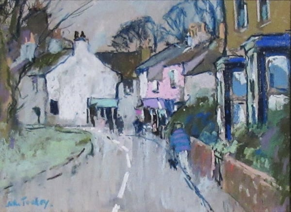 John Tookey PS Walking the Dog. Hurworth, Yorkshire Pastel 8 x 11.5 "