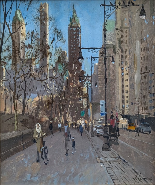 Nick Grove RSMA West 59th St, Central Park, NYC Oil on board 10 x 12 "