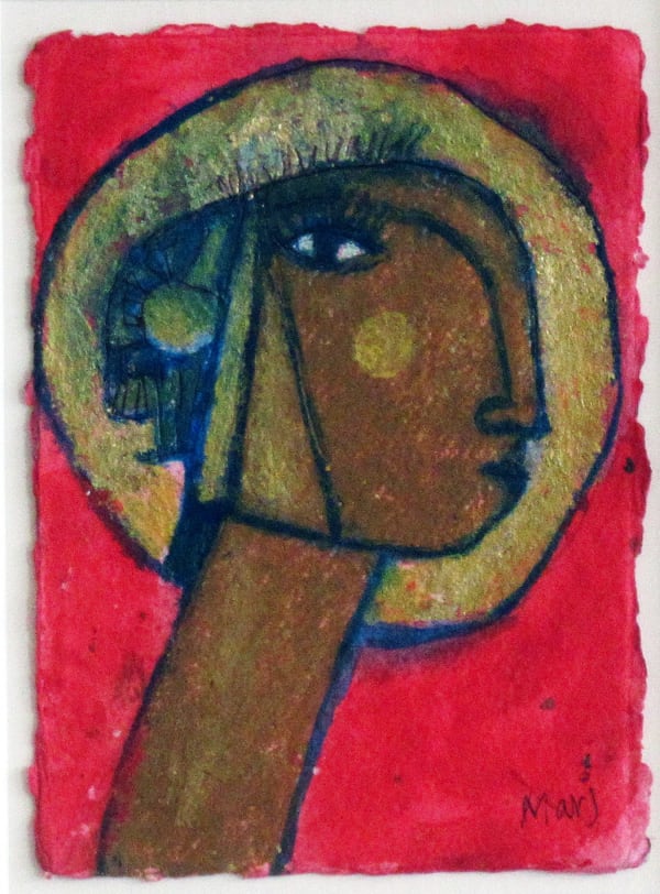 Marj Bond RSW RGI SSA Madonna with Red Mixed Media 8 x 6 "