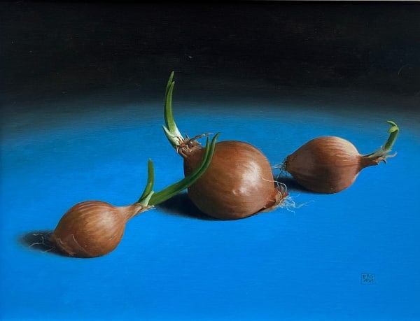 David Gleeson RI Three Onions Acrylic on linen 9 x 11 "