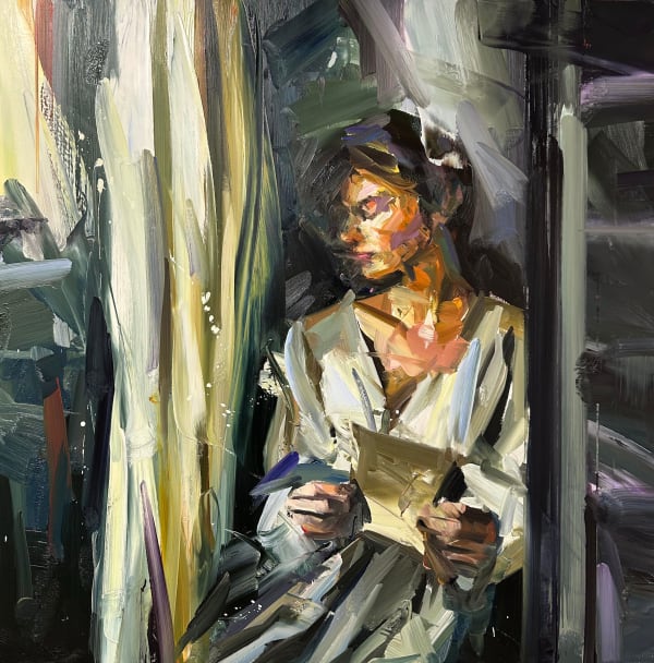 Paul Wright News from Afar Oil on canvas 32 x 32 "