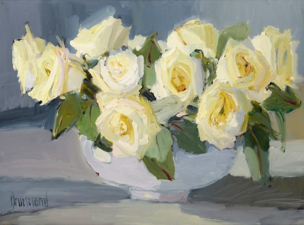 Marion Drummond PAI White Roses oil on board 18 x 24 "