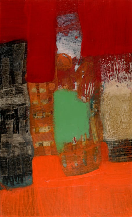 Christopher Wood RSW PPSSA RGI Red Harbour Mixed media on box panel 30 x 18 "