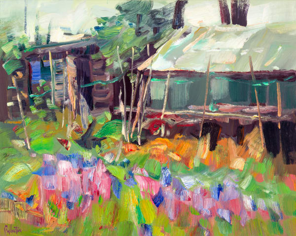 James Fullarton In the Garden Oil on board 16 x 20 "