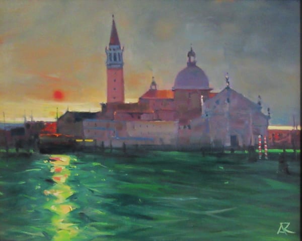 Alexander R Robb Sunset, San Giorgio Maggiore Oil on board 20 x 24 "