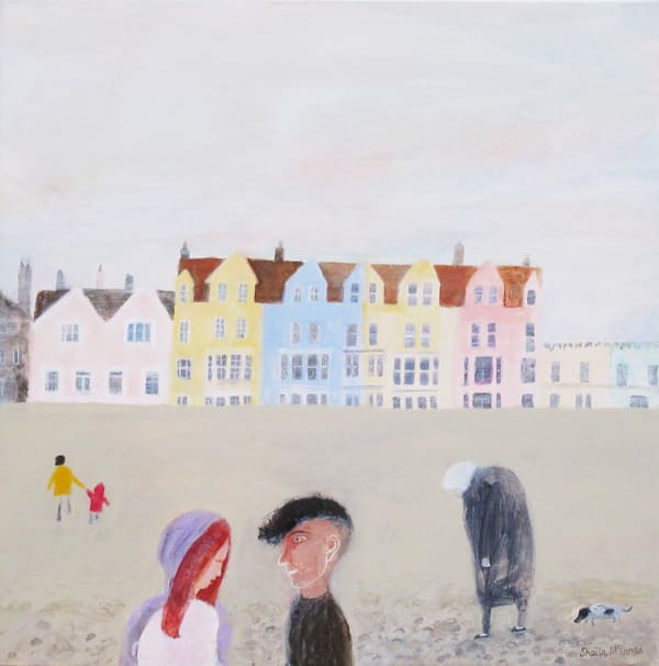 Sheila McInnes Beach Lovers Acrylic on wood panel 12 x 12 "