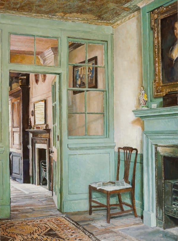 Sarah Spencer RAS VPNEAC Green Interior Oil on panel 18 x 12 "