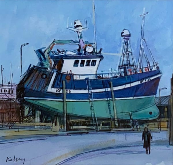 Robert Kelsey DA MUniv PAI FRSA Fishing Boat, Macduff Mixed media 10 x 10 "