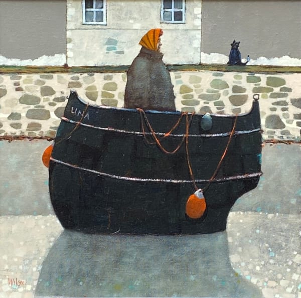 Gordon Wilson The Harbour Kitten and Kat Oil on board 11.5 x 11.5 "