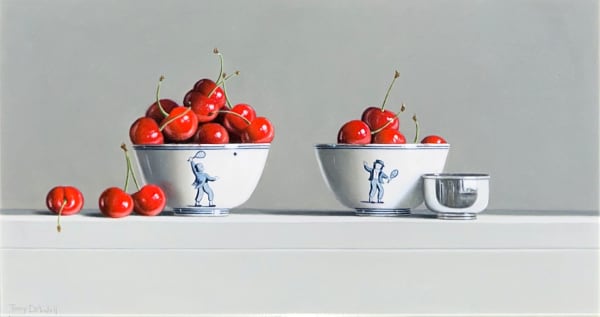 Tony de Wolf, Two Bowls and Silver with Cherries