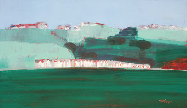 Mhairi McGregor RSW Beach Huts, Near Torquay, 2021 Oil on canvas 18 x 31 "